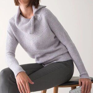 WHITE HOUSE BLACK MARKET WHBM Split Neck Zipper Pullover Purple Cream Sweater S